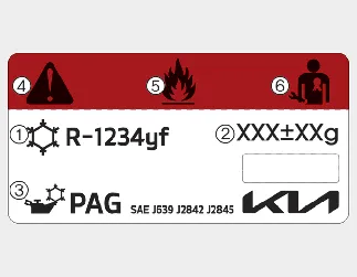 Kia Seltos air conditioning refrigerant label example
