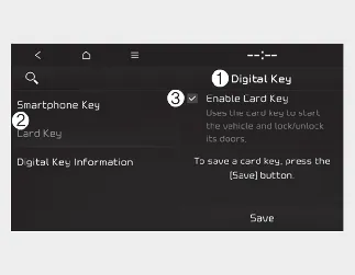 Kia Seltos Digital Key 2 Touch card key Enable Card Key menu