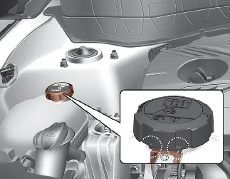Kia Seltos engine room rear view coolant cap locking protrusions