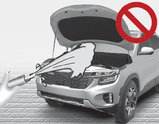 Kia Seltos engine compartment washing caution for electrical components