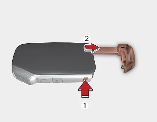 Kia Seltos smart key mechanical key removal button and key blade