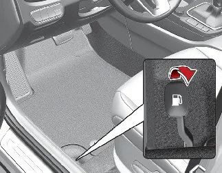 Kia Seltos fuel filler door opener inside the vehicle