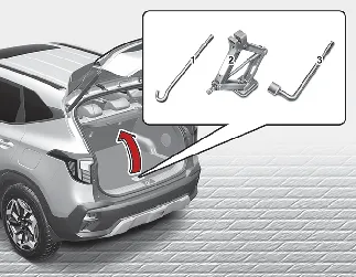 Kia Seltos jack handle jack and wheel lug nut wrench location