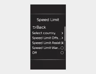 Kia Seltos ISLA Speed Limit settings menu
