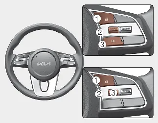 Kia Seltos LCD display control buttons on steering wheel