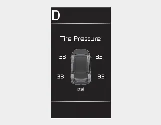 Kia Seltos tire pressure information screen on LCD display