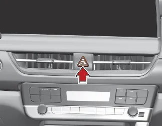 Kia Seltos hazard warning flasher switch on center dashboard panel