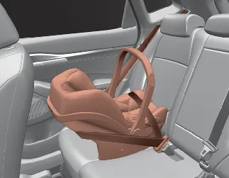 Kia Seltos rear-facing child seat installed in the rear seating position