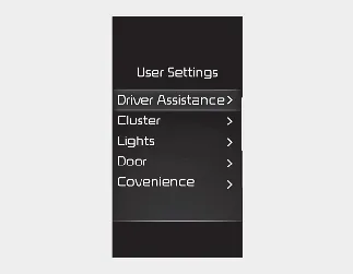 Kia Seltos User Settings mode on LCD display