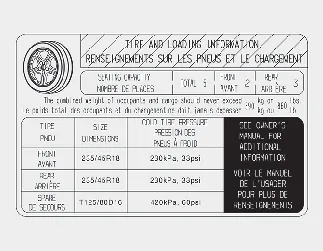 Kia Seltos vehicle load limit label with tire pressure and capacity information